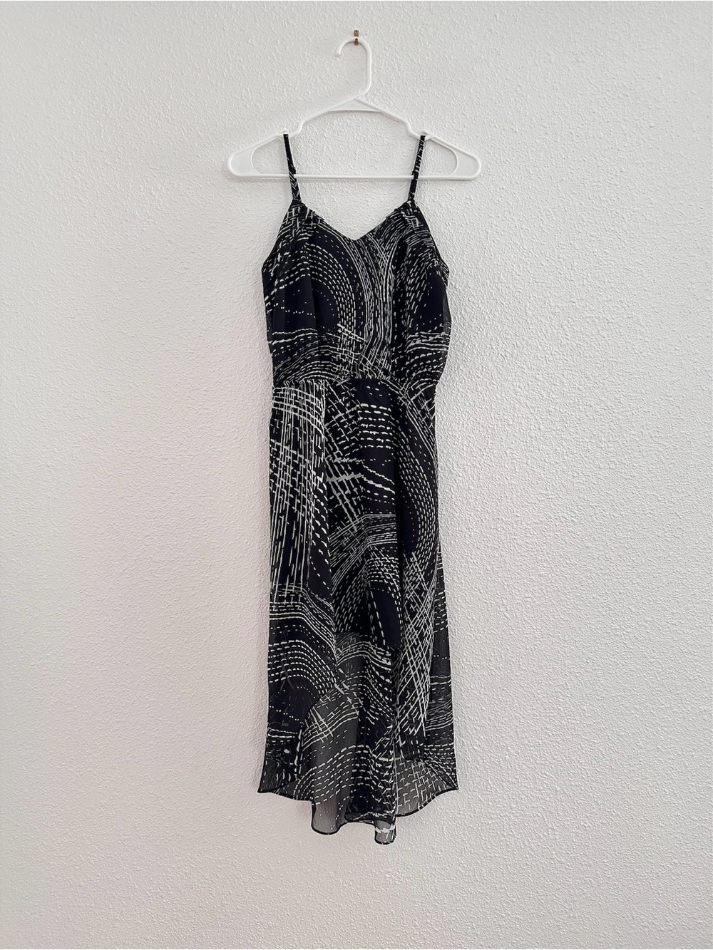 express black grey patterned high low ruffles spaghetti straps dress